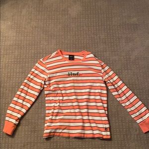 Salmon and White Stripped Huff Sweater